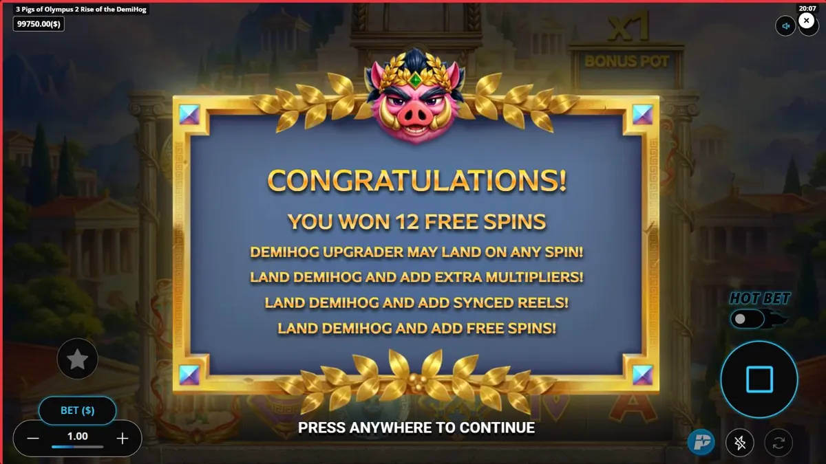 Tampilan visual slot 3 Pigs of Olympus 2 Rise of the DemiHog dengan tema dewa babi