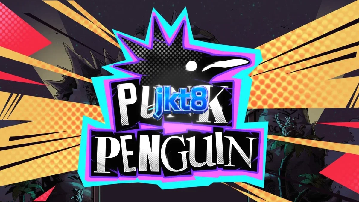 Tampilan visual slot Punk Penguin dengan tema konser punk rock dan karakter penguin pemberontak