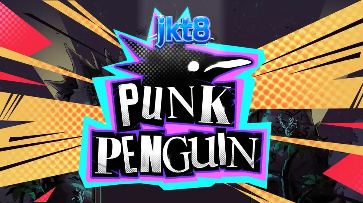 Tampilan visual slot Punk Penguin dengan tema konser musik punk bawah tanah.